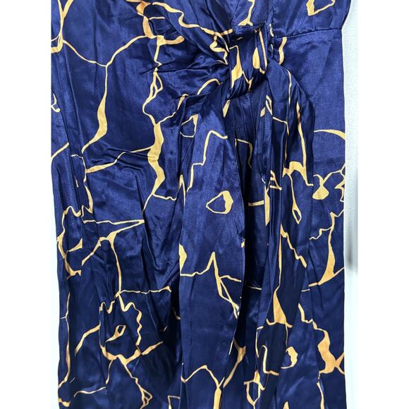 ASTR The Label Satin Floral Wrap Dress Navy Gold Long Sleeve Mini Size Small - Picture 9 of 11